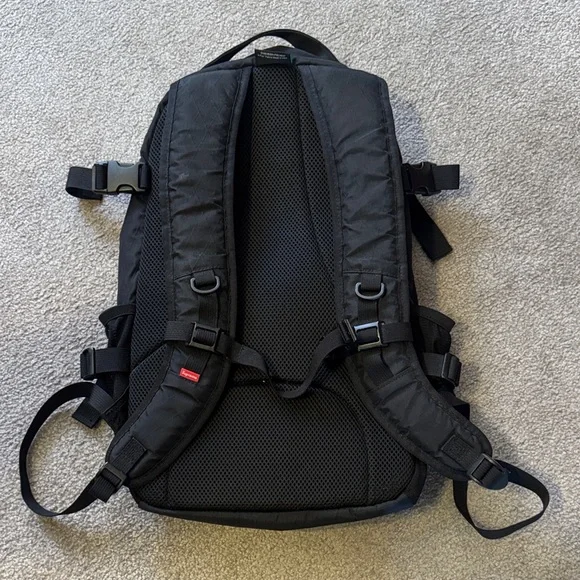 Supreme Black Vertical Logo Backpack with Strap Detailing - Picture 2 of 3